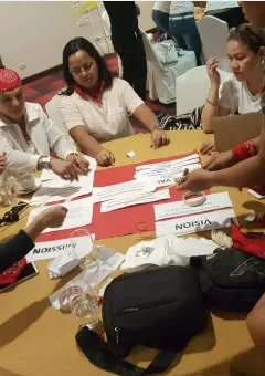 Participants working on mission and vision cards during a Steps workshop